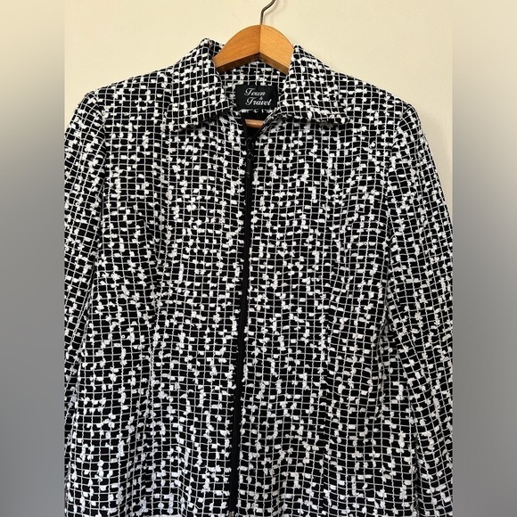 TOWN & TRAVEL Y2K Vintage 90’s Tweet popcorn Black/White Zip Blazer Jacket 4P - Picture 4 of 12